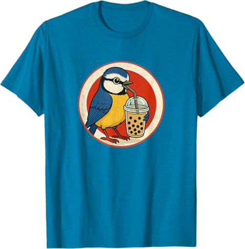 Retro Bubble Tea Bird Funny T-Shirt by Bird.fan Cute Graphic Tee
