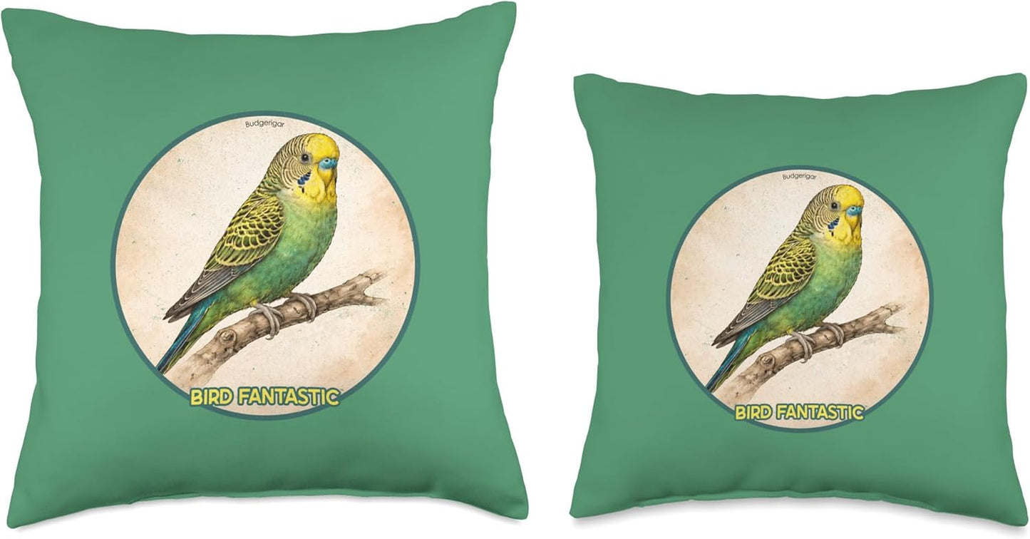 Colorful Retro Budgerigar Parrot Bird Design Throw Pillow | by Bird Fantastic
