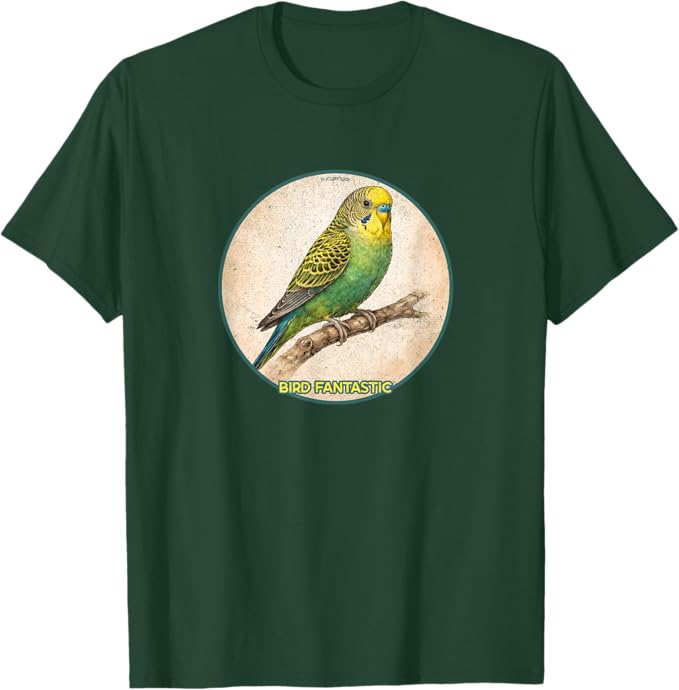 Retro Budgerigar Parrot T-Shirt Design 10 Colors by Bird Fantastic | Birding Graphic Tee