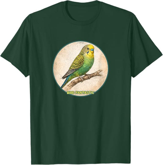 Retro Budgerigar Parrot T-Shirt Design 10 Colors by Bird Fantastic | Birding Graphic Tee