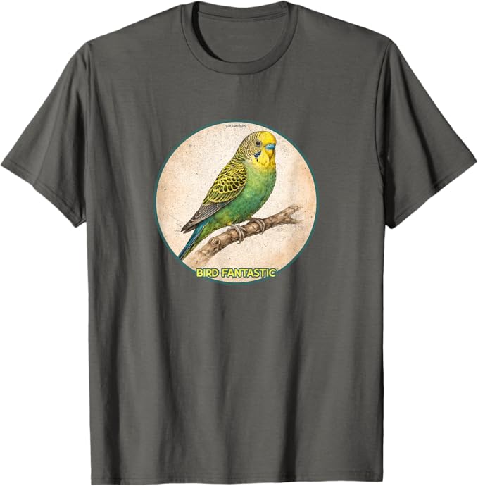 Retro Budgerigar Parrot T-Shirt Design 10 Colors by Bird Fantastic | Birding Graphic Tee