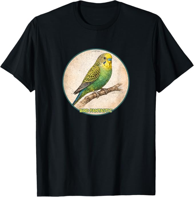 Retro Budgerigar Parrot T-Shirt Design 10 Colors by Bird Fantastic | Birding Graphic Tee
