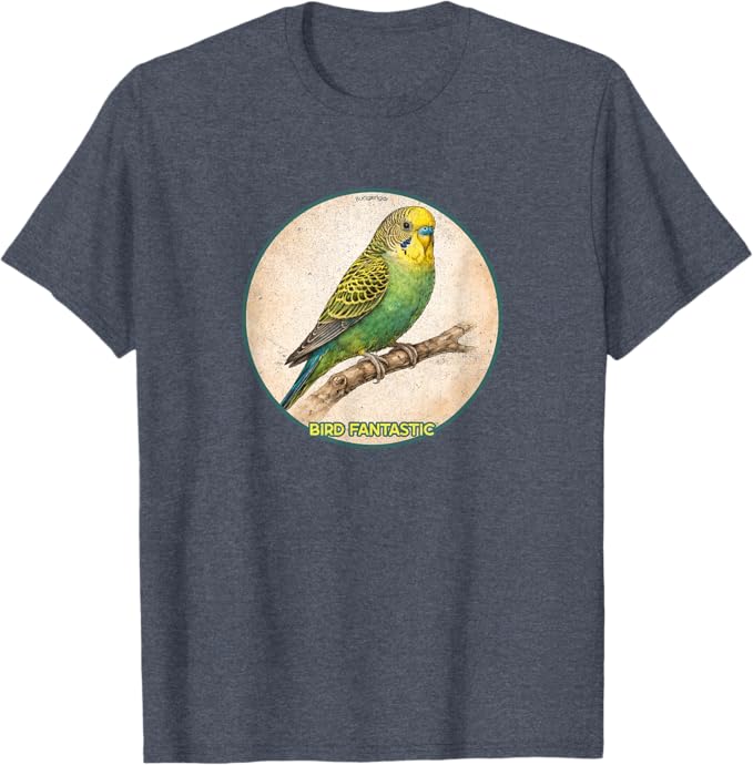 Retro Budgerigar Parrot T-Shirt Design 10 Colors by Bird Fantastic | Birding Graphic Tee
