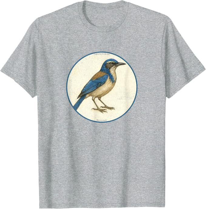 Retro California Scrub-Jay Bird Design T-Shirt Design 10 Colors by Bird Fantastic | Birding Graphic Tee