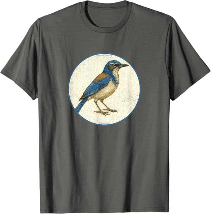 Retro California Scrub-Jay Bird Design T-Shirt Design 10 Colors by Bird Fantastic | Birding Graphic Tee