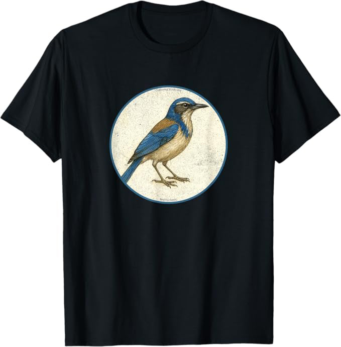 Retro California Scrub-Jay Bird Design T-Shirt Design 10 Colors by Bird Fantastic | Birding Graphic Tee