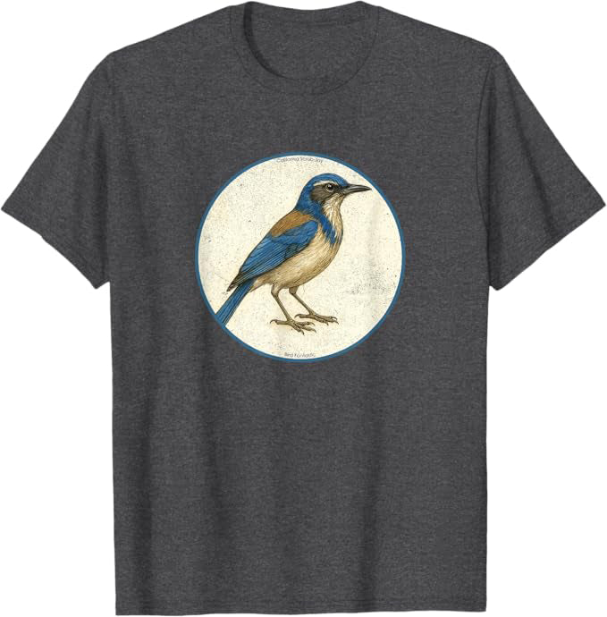Retro California Scrub-Jay Bird Design T-Shirt Design 10 Colors by Bird Fantastic | Birding Graphic Tee