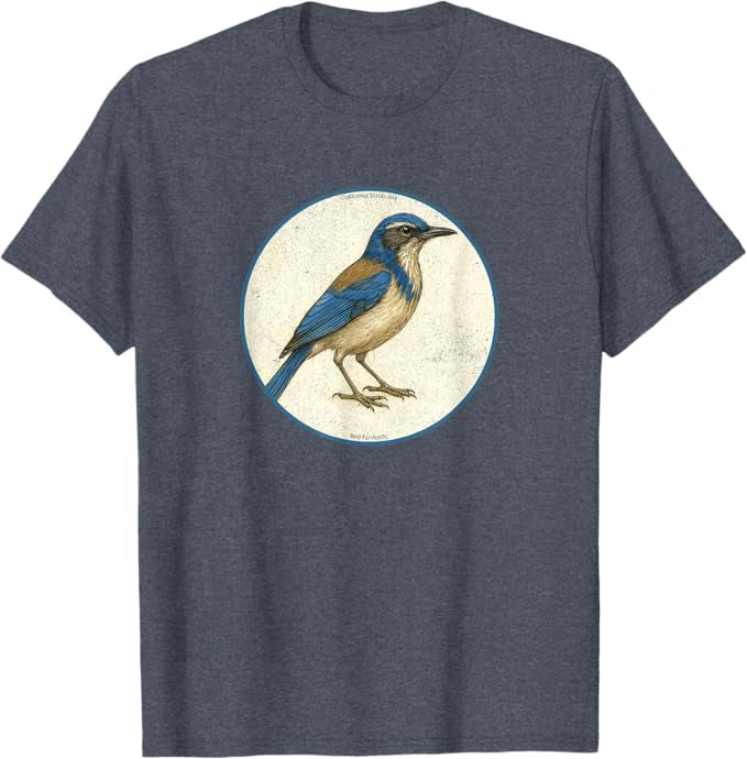 Retro California Scrub-Jay Bird Design T-Shirt Design 10 Colors by Bird Fantastic | Birding Graphic Tee