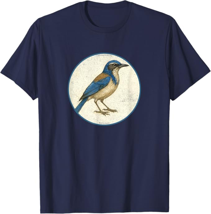 Retro California Scrub-Jay Bird Design T-Shirt Design 10 Colors by Bird Fantastic | Birding Graphic Tee