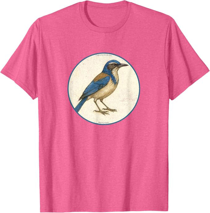Retro California Scrub-Jay Bird Design T-Shirt Design 10 Colors by Bird Fantastic | Birding Graphic Tee