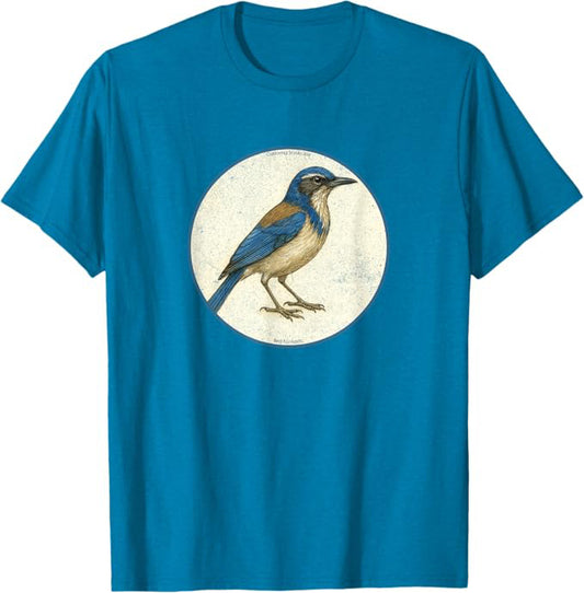 Retro California Scrub-Jay Bird Design T-Shirt Design 10 Colors by Bird Fantastic | Birding Graphic Tee
