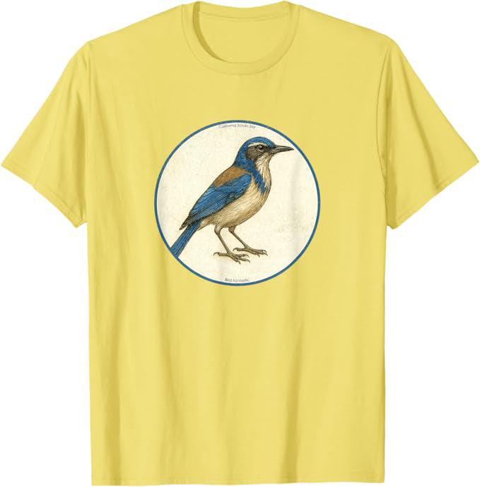 Retro California Scrub-Jay Bird Design T-Shirt Design 10 Colors by Bird Fantastic | Birding Graphic Tee