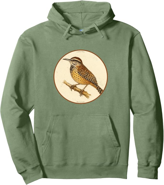 Retro Cactus Wren Hoodie – Vintage Bird Design Sweatshirt