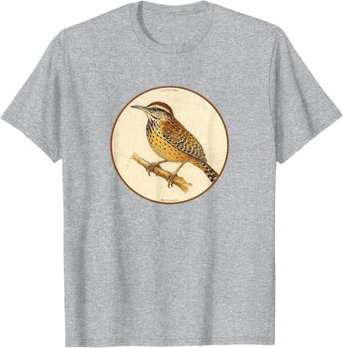 Cactus Wren T-Shirt Retro Design by Bird.fan | Birding Graphic Tee
