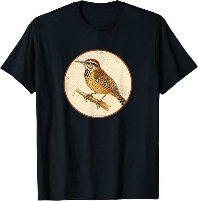 Cactus Wren T-Shirt Retro Design by Bird.fan | Birding Graphic Tee