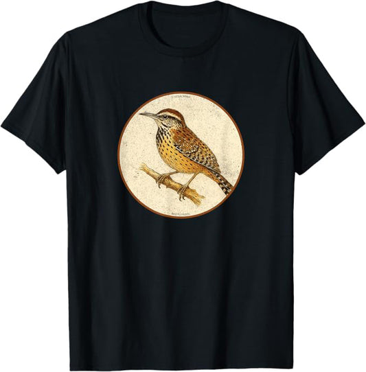 Cactus Wren T-Shirt Retro Design by Bird.fan | Birding Graphic Tee