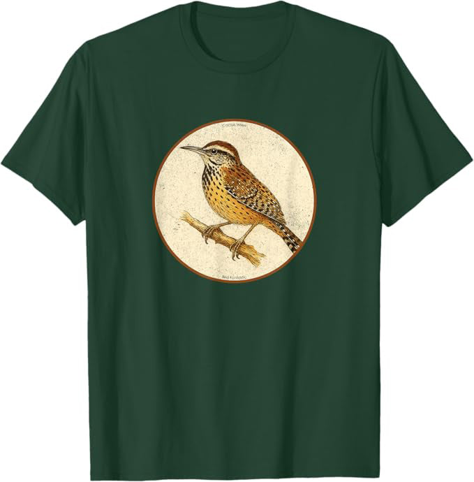 Cactus Wren T-Shirt Retro Design by Bird.fan | Birding Graphic Tee