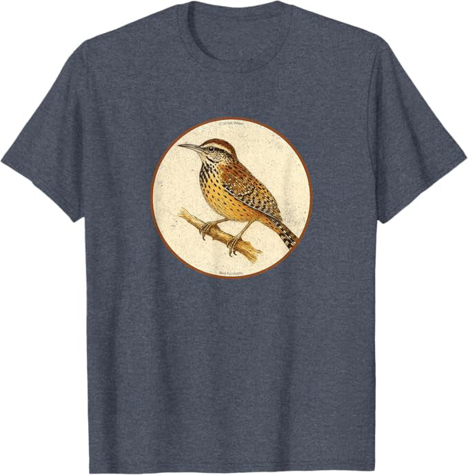 Cactus Wren T-Shirt Retro Design by Bird.fan | Birding Graphic Tee