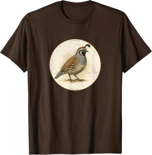 California Quail T-Shirt Retro Design by Bird.fan | Men's Birding Graphic Tee