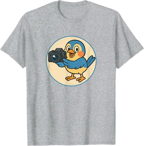 Retro Camera Bird Funny T-Shirt by Bird.fan Cute Graphic Tee