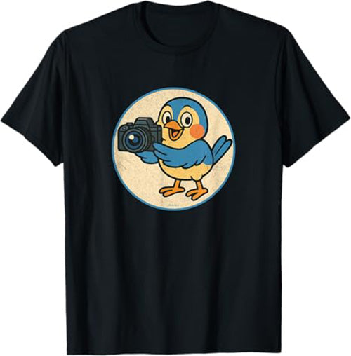 Retro Camera Bird Funny T-Shirt by Bird.fan Cute Graphic Tee
