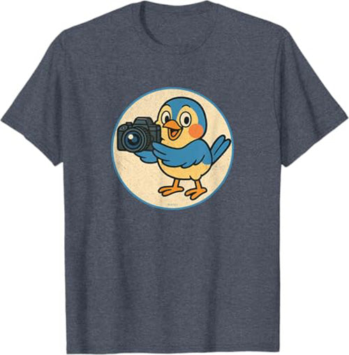 Retro Camera Bird Funny T-Shirt by Bird.fan Cute Graphic Tee