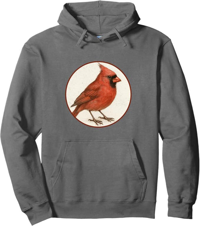 Northern Cardinal Retro Bird Design Unisex Pullover Hoodie by Bird.fan
