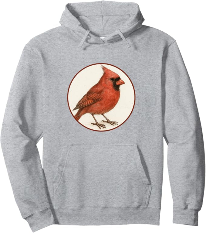Northern Cardinal Retro Bird Design Unisex Pullover Hoodie by Bird.fan