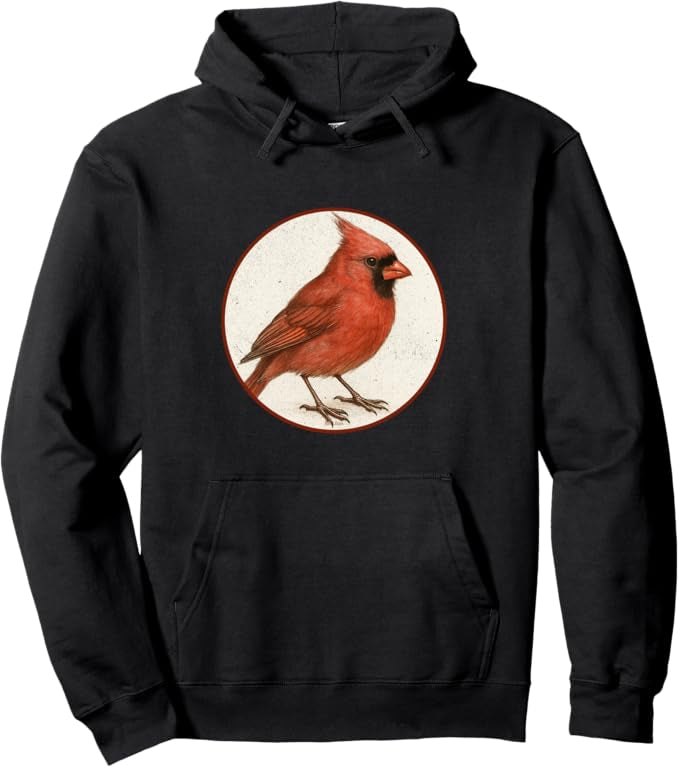 Northern Cardinal Retro Bird Design Unisex Pullover Hoodie by Bird.fan
