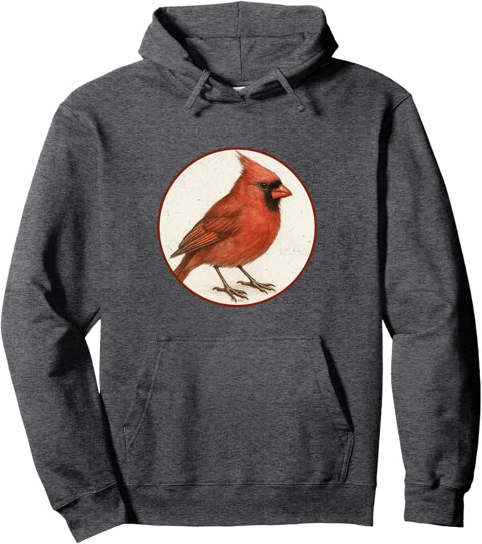 Northern Cardinal Retro Bird Design Unisex Pullover Hoodie by Bird.fan