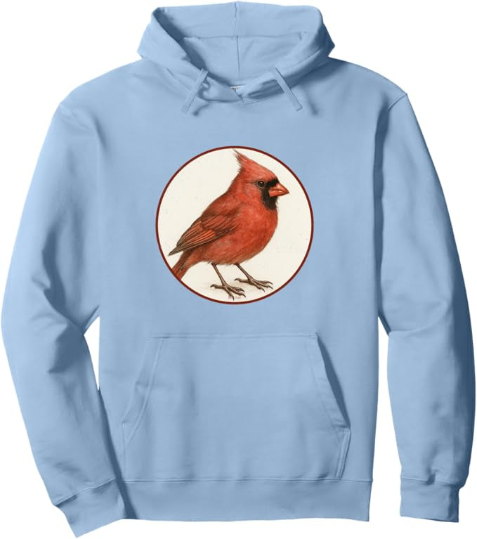 Northern Cardinal Retro Bird Design Unisex Pullover Hoodie by Bird.fan