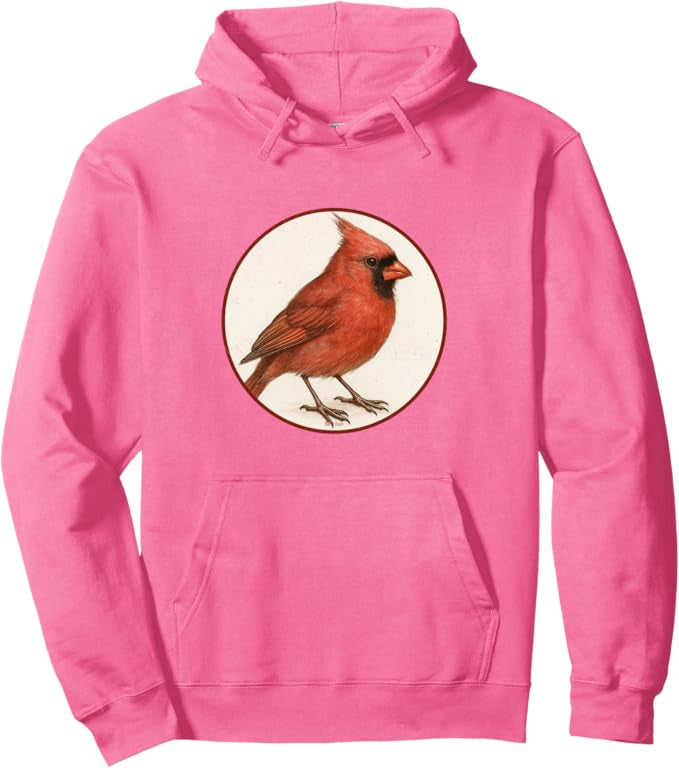 Northern Cardinal Retro Bird Design Unisex Pullover Hoodie by Bird.fan