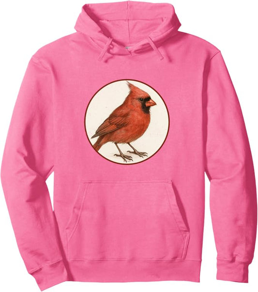 Northern Cardinal Retro Bird Design Unisex Pullover Hoodie by Bird.fan
