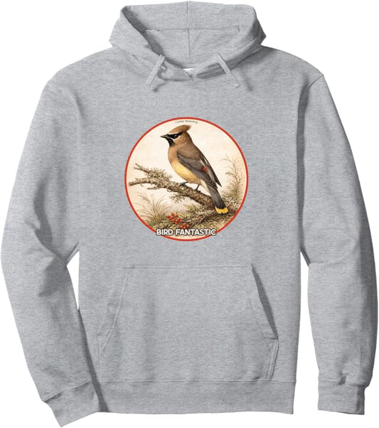 Retro Cedar Waxwing Hoodie – Vintage Bird Design Sweatshirt