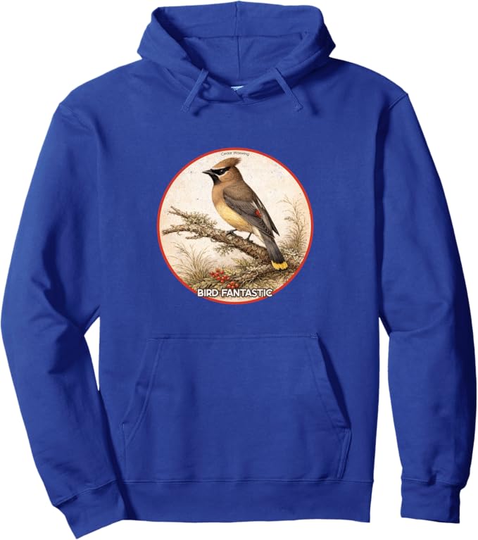Retro Cedar Waxwing Hoodie – Vintage Bird Design Sweatshirt