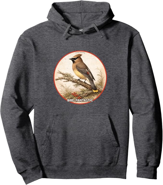 Retro Cedar Waxwing Hoodie – Vintage Bird Design Sweatshirt