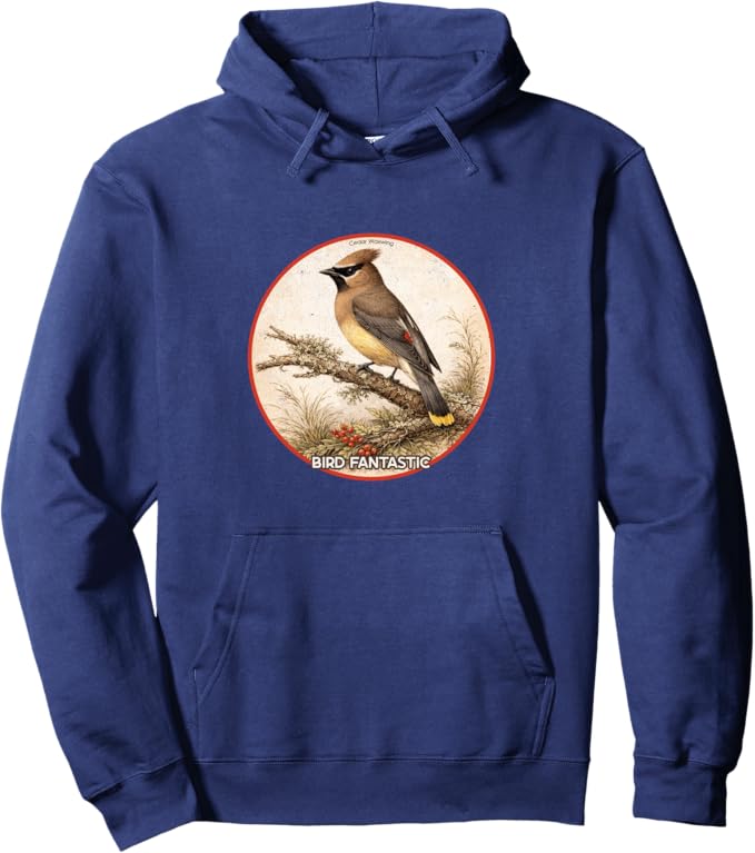 Retro Cedar Waxwing Hoodie – Vintage Bird Design Sweatshirt