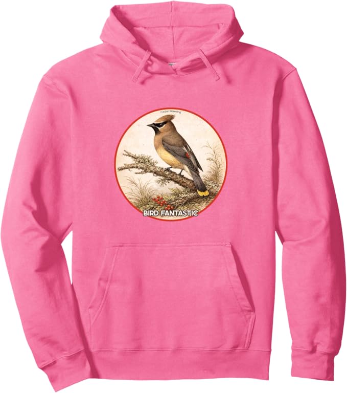 Retro Cedar Waxwing Hoodie – Vintage Bird Design Sweatshirt