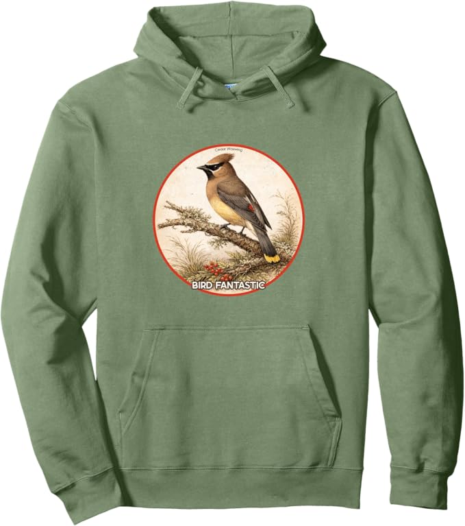 Retro Cedar Waxwing Hoodie – Vintage Bird Design Sweatshirt