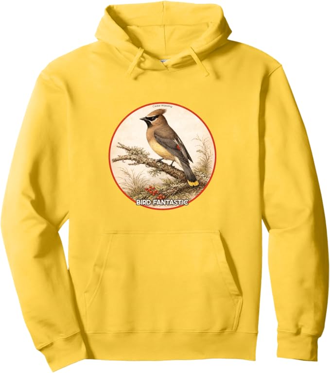 Retro Cedar Waxwing Hoodie – Vintage Bird Design Sweatshirt
