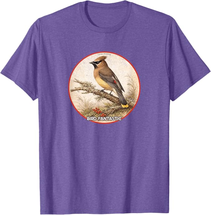 Retro Cedar Waxwing T-Shirt Design 10 Colors by Bird Fantastic | Birding Graphic Tee