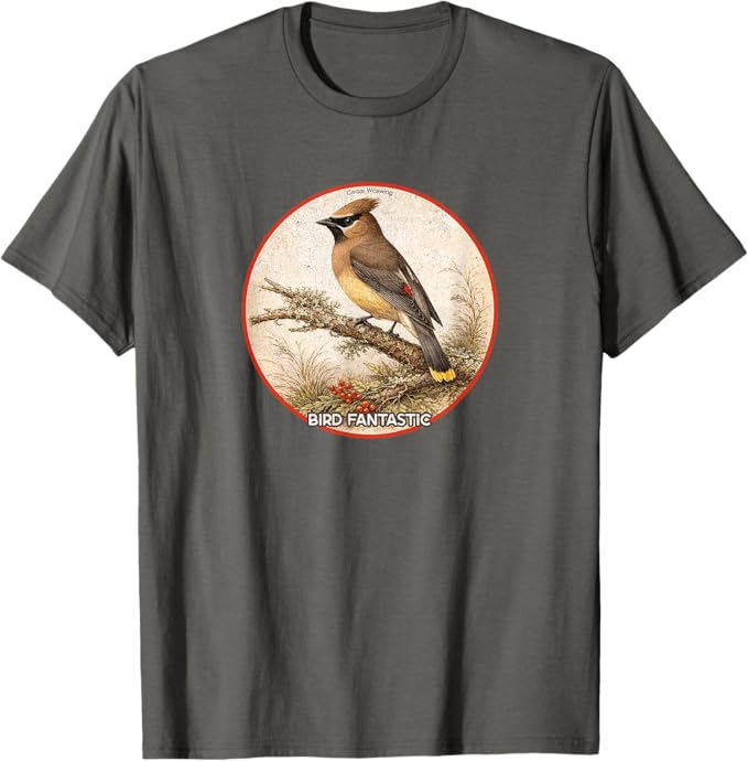 Retro Cedar Waxwing T-Shirt Design 10 Colors by Bird Fantastic | Birding Graphic Tee