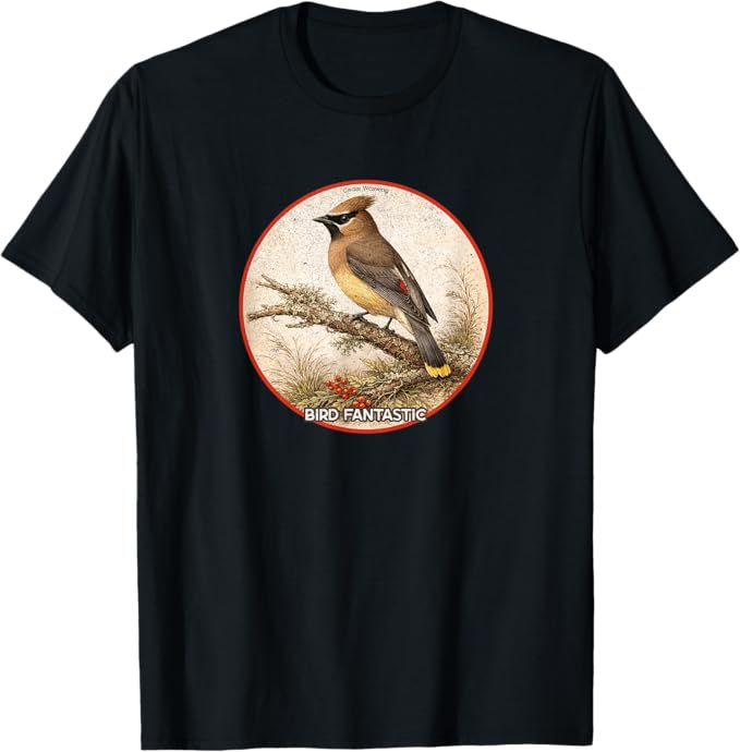 Retro Cedar Waxwing T-Shirt Design 10 Colors by Bird Fantastic | Birding Graphic Tee