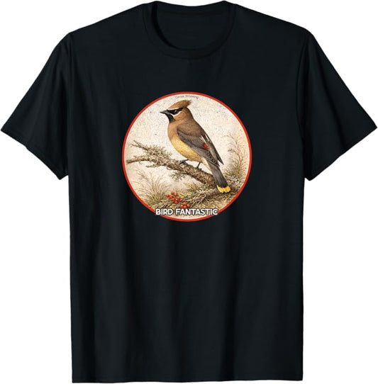 Retro Cedar Waxwing T-Shirt Design 10 Colors by Bird Fantastic | Birding Graphic Tee