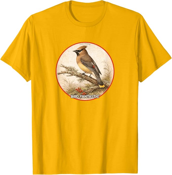 Retro Cedar Waxwing T-Shirt Design 10 Colors by Bird Fantastic | Birding Graphic Tee