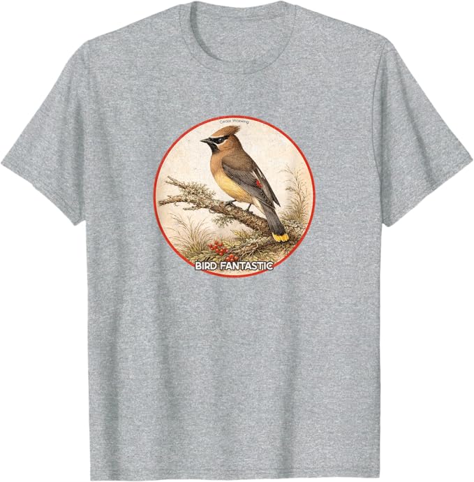 Retro Cedar Waxwing T-Shirt Design 10 Colors by Bird Fantastic | Birding Graphic Tee