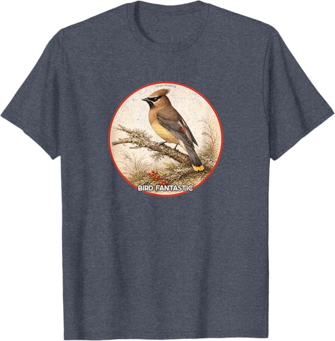 Retro Cedar Waxwing T-Shirt Design 10 Colors by Bird Fantastic | Birding Graphic Tee