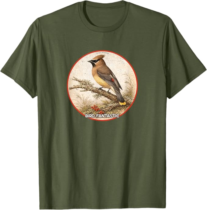 Retro Cedar Waxwing T-Shirt Design 10 Colors by Bird Fantastic | Birding Graphic Tee