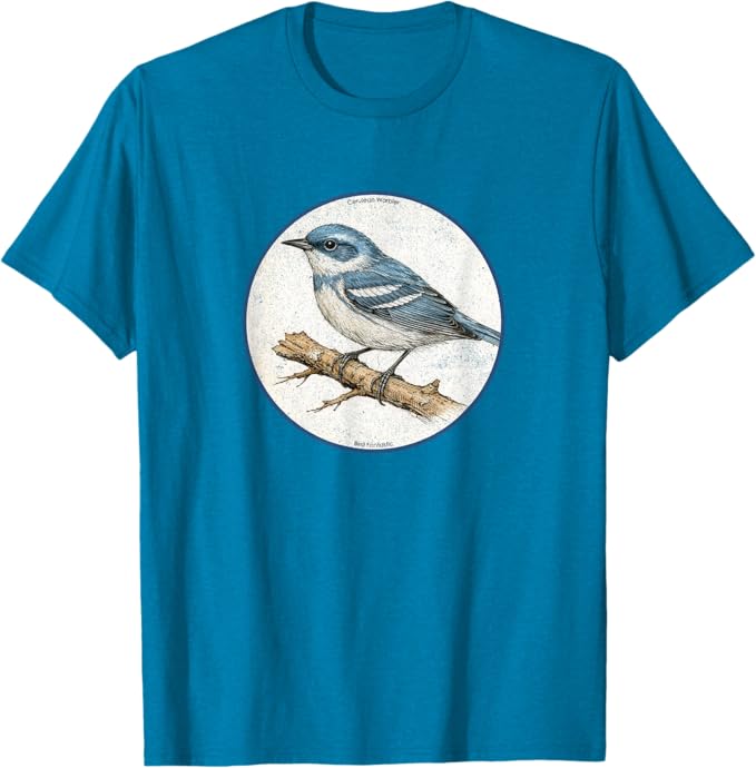 Retro Cerulean Warbler T-Shirt Design 10 Colors by Bird Fantastic | Birding Graphic Tee