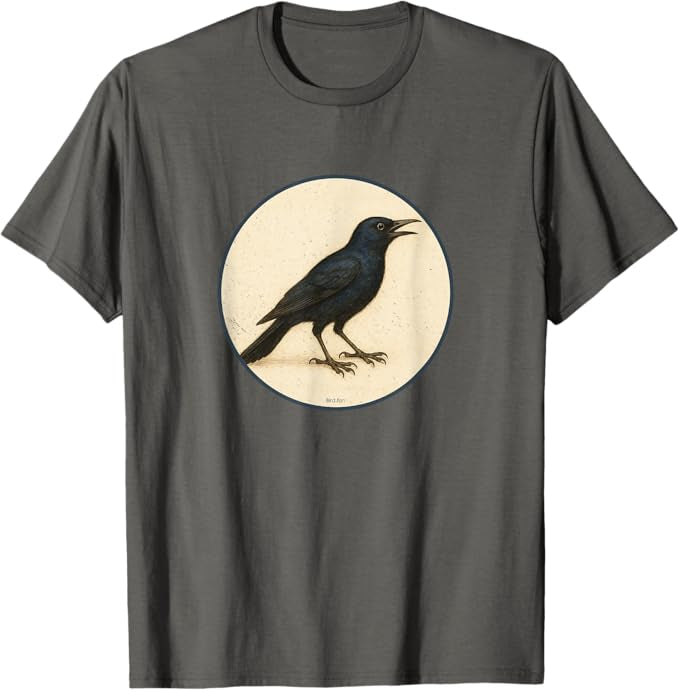 Common Grackle T-Shirt Retro Design by Bird.fan | Men's Birding Graphic Tee